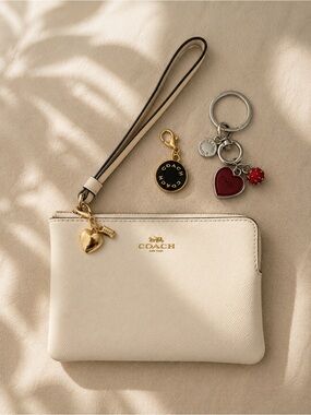 Authentic Light Pink Coach Wristlet/Wallet & Authentic Repurposed Charms